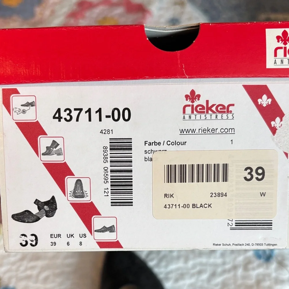 Rieker Mirjam Black Lazer-Cut Mary Jane Heeled Shoes Size 39 - Picture 12 of 16